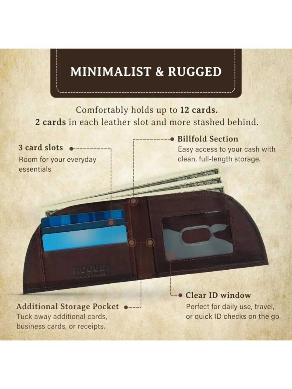 Minimalist Genuine Leather Wallet for Men - Slim Front Pocket, 3 Card Slots & ID